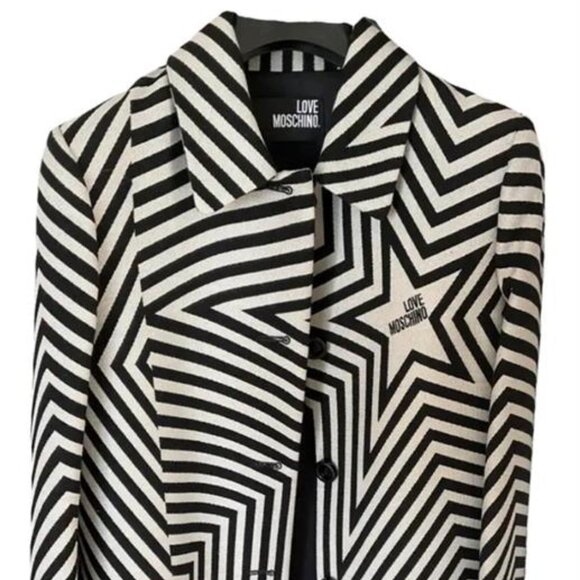 LOVE MOSCHINO Star Print Single-breasted coat black and white stripe - Picture 1 of 8